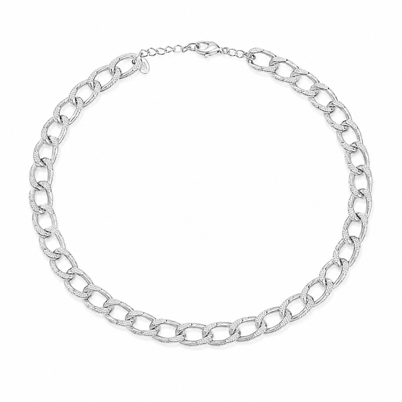 Choker Elo Groumet Trabalhado Ródio Branco