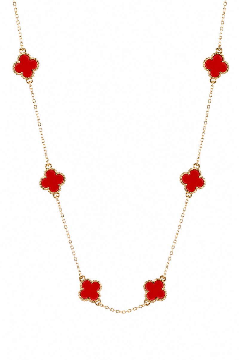 Colar Trevo P Puffer Vermelho Ouro 18k