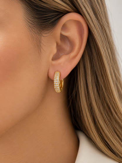 Brinco Argola Cravejada Duas Fileiras Média Ouro 18k