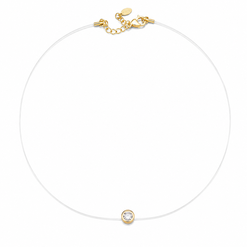 Choker Ponto de Luz Cravação Inglesa Nylon Ouro 18k