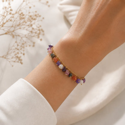 Pulseira com 21 Cascalhos Naturais Ouro 18k