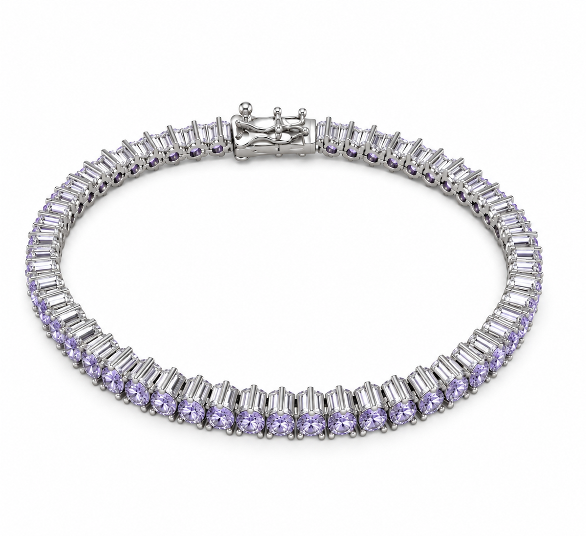Pulseira Riviera Três Pontas Lilás Ródio Branco