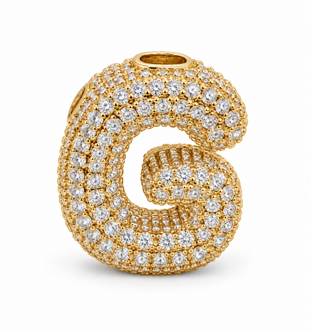 Pingente Letras Puffers Cravejadas Ouro 18k