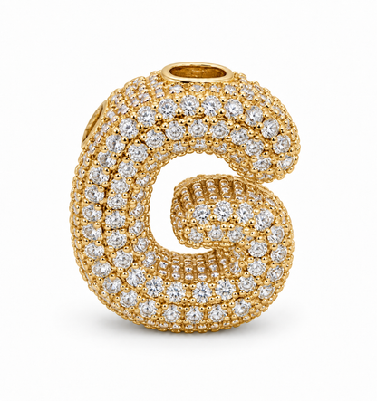 Pingente Letras Puffers Cravejadas Ouro 18k