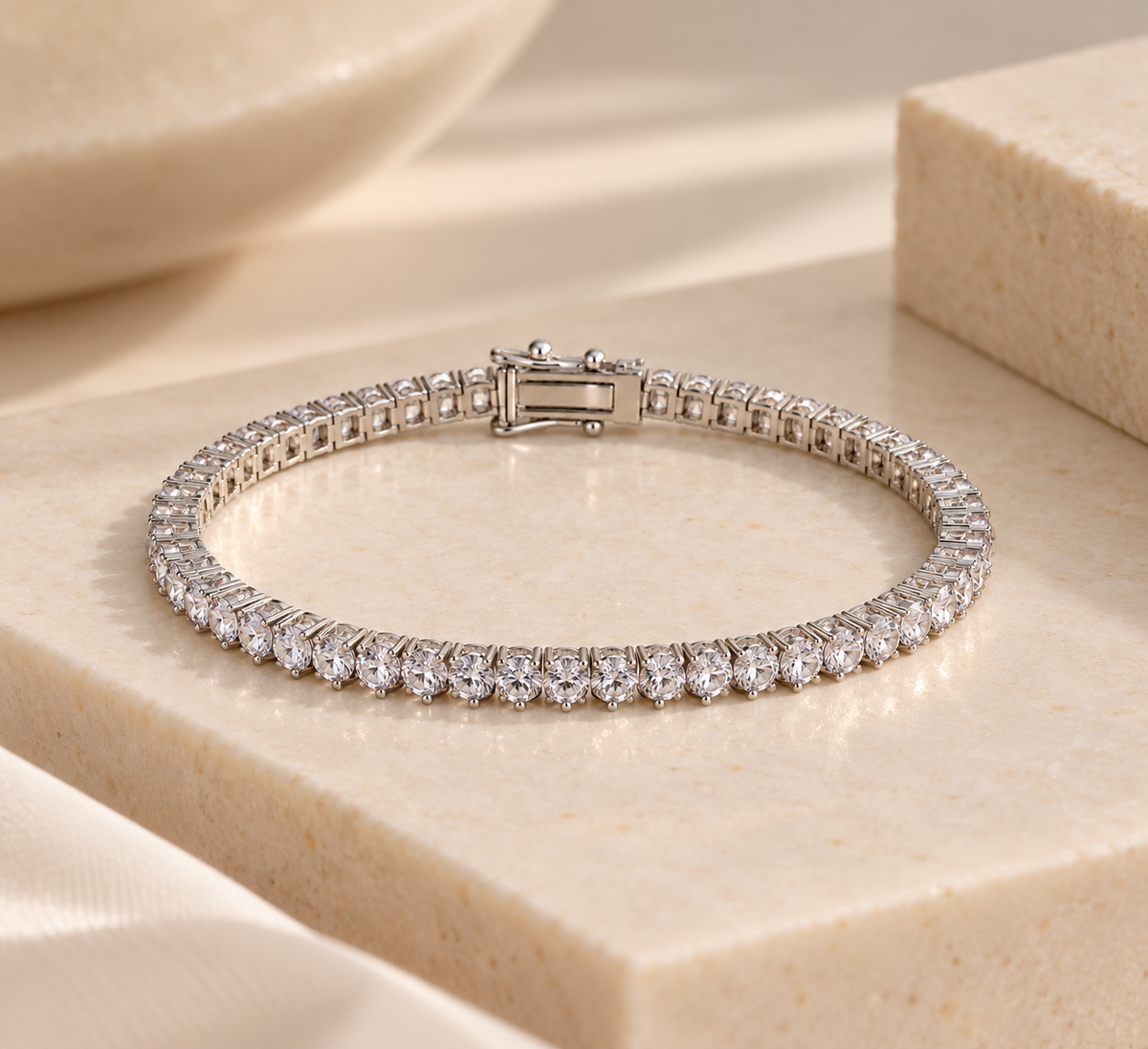 Pulseira Riviera Três Pontas Cristal Ródio Branco