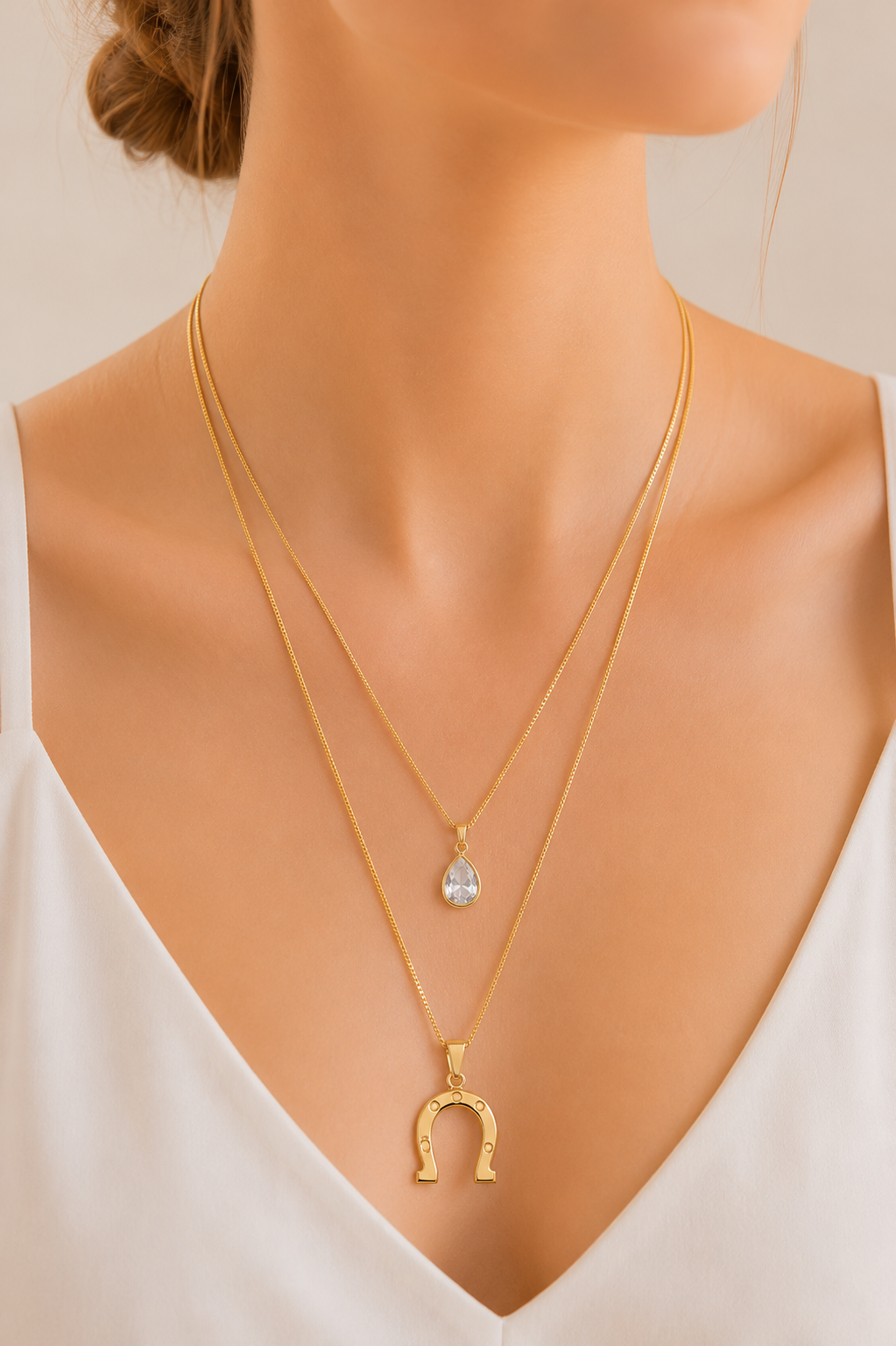 Colar Duplo Veneziana Ferradura Ouro 18k