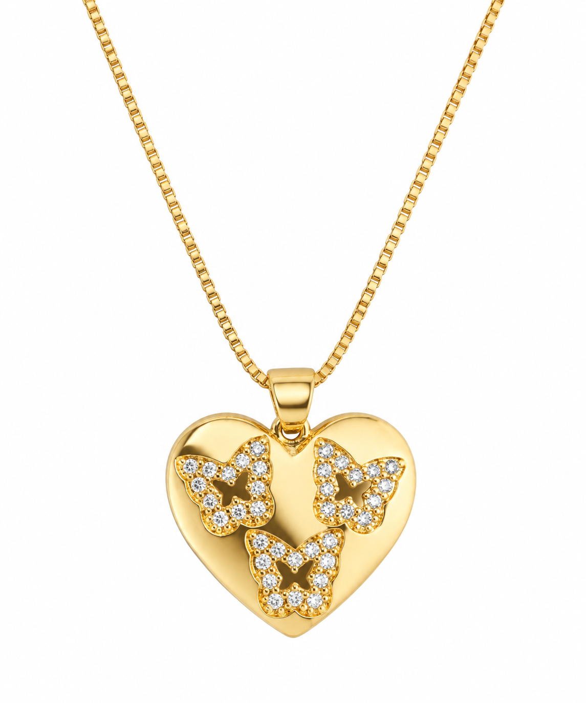 Colar Coração Borboleta Cravejada Ouro 18k