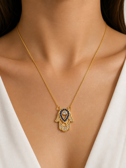 Colar Mão de Fátima na Veneziana Cravejado Ouro 18k