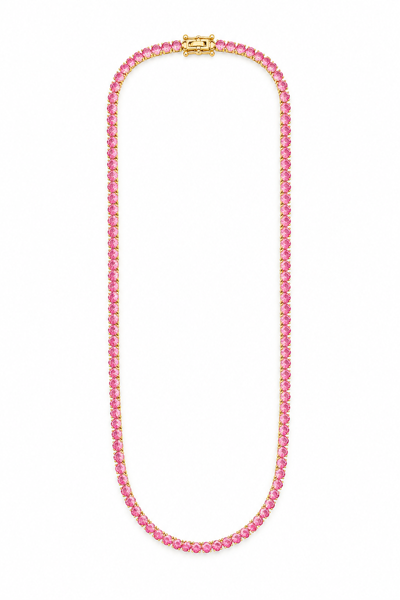 Colar Riviera Três Pontas Pink Ouro 18k