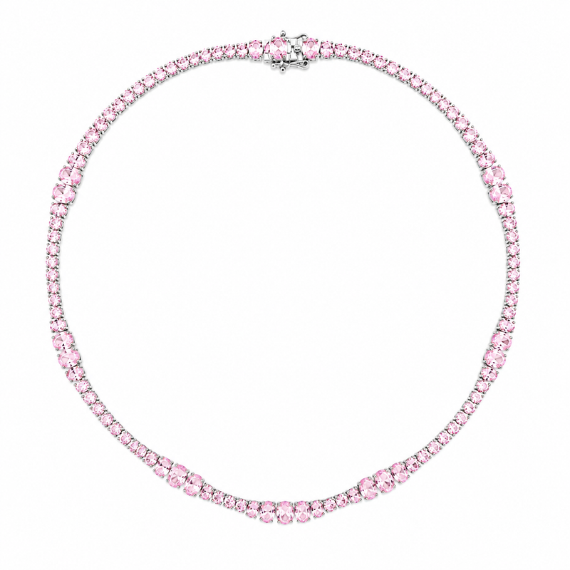 Colar Riviera Royale Quartzo Rosa Ródio Branco