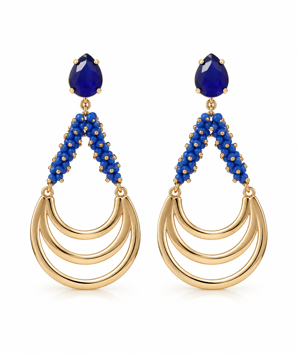 Scarlat SKU 15248 foto 1 | Brinco Leque Pedras Naturais Ouro 18k
