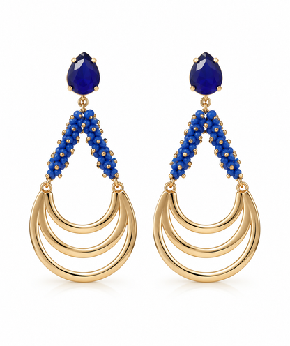 Scarlat SKU 15248 foto 1 | Brinco Leque Pedras Naturais Ouro 18k