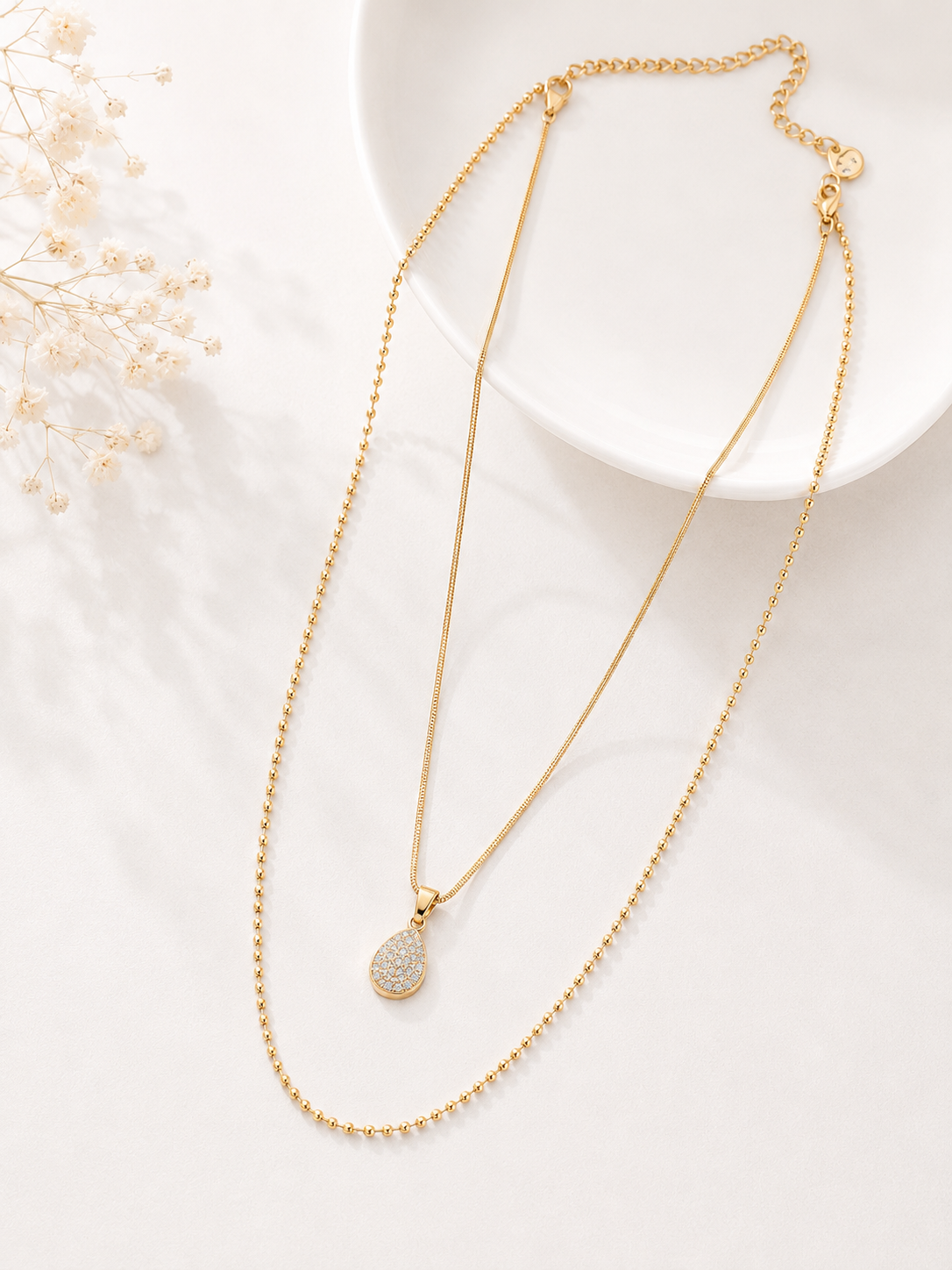 Colar Duplo Gota Micro Cravejada com Esferas MontClair Ouro 18k