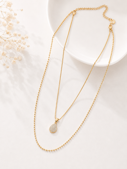 Colar Duplo Gota Micro Cravejada com Esferas MontClair Ouro 18k