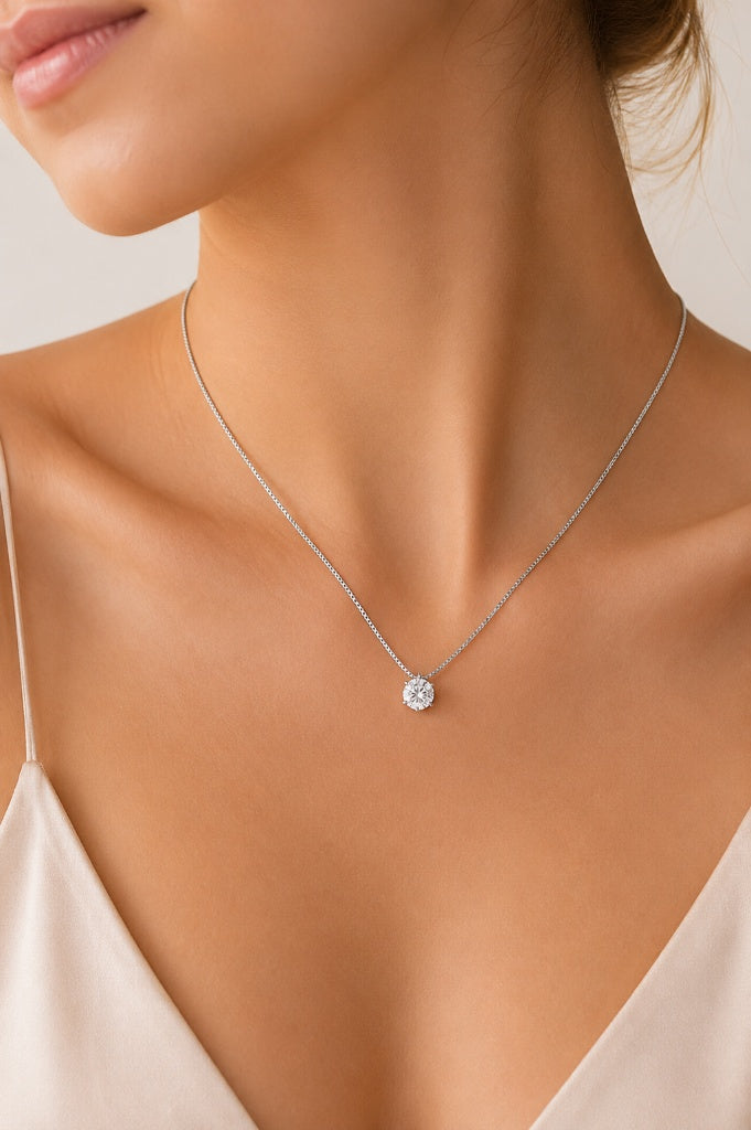 Colar Ponto de Luz Zircônia Cristal Ródio Branco