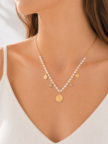 Colar Corações com Pérola Pai Nosso Ouro 18k