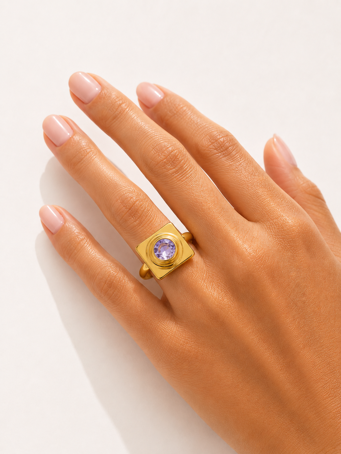 Anel Quadrado Ametista Ouro 18k