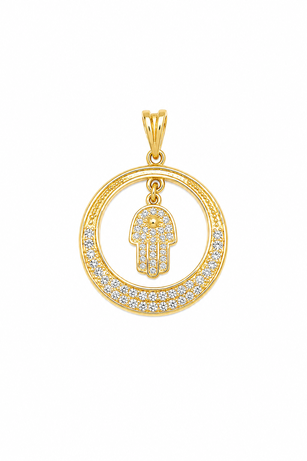 Pingente Redondo Mão de Fátima Ouro 18k