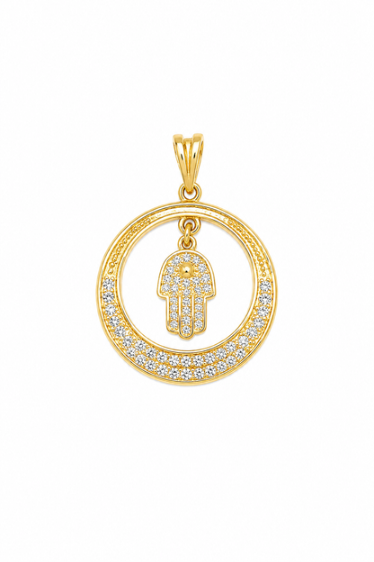 Pingente Redondo Mão de Fátima Ouro 18k