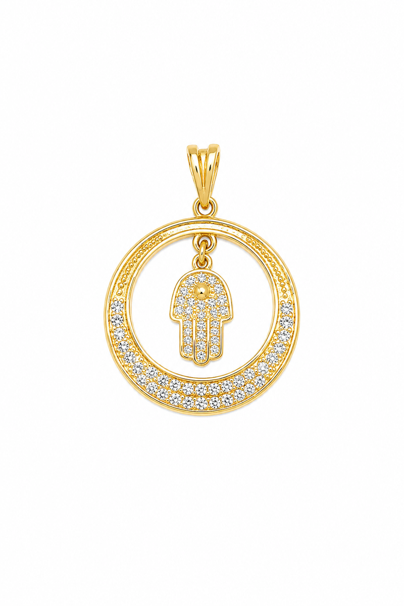 Pingente Redondo Mão de Fátima Ouro 18k