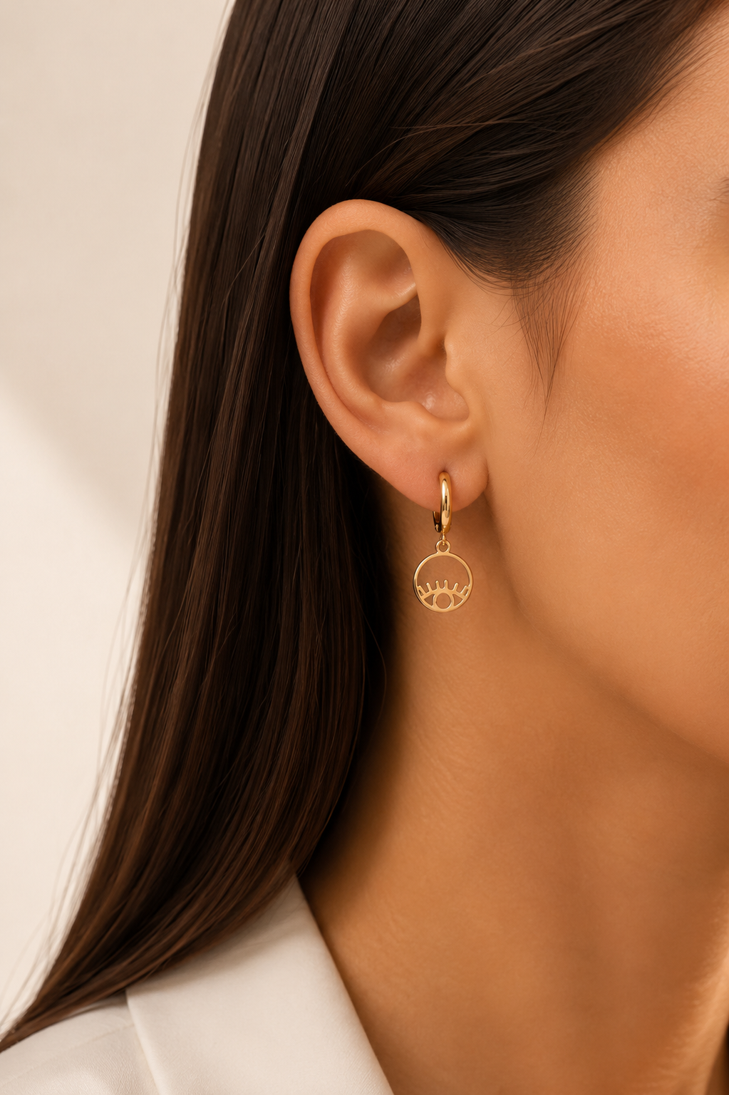 Brinco Argolinha Olho Místico Ouro 18k