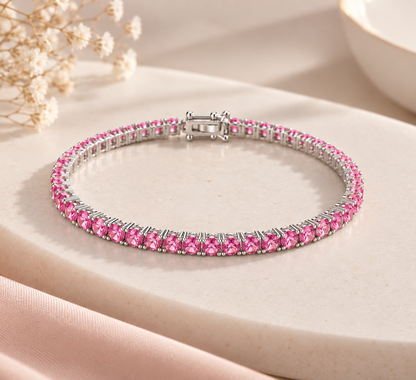Pulseira Riviera Três Pontas Pink Ródio Branco