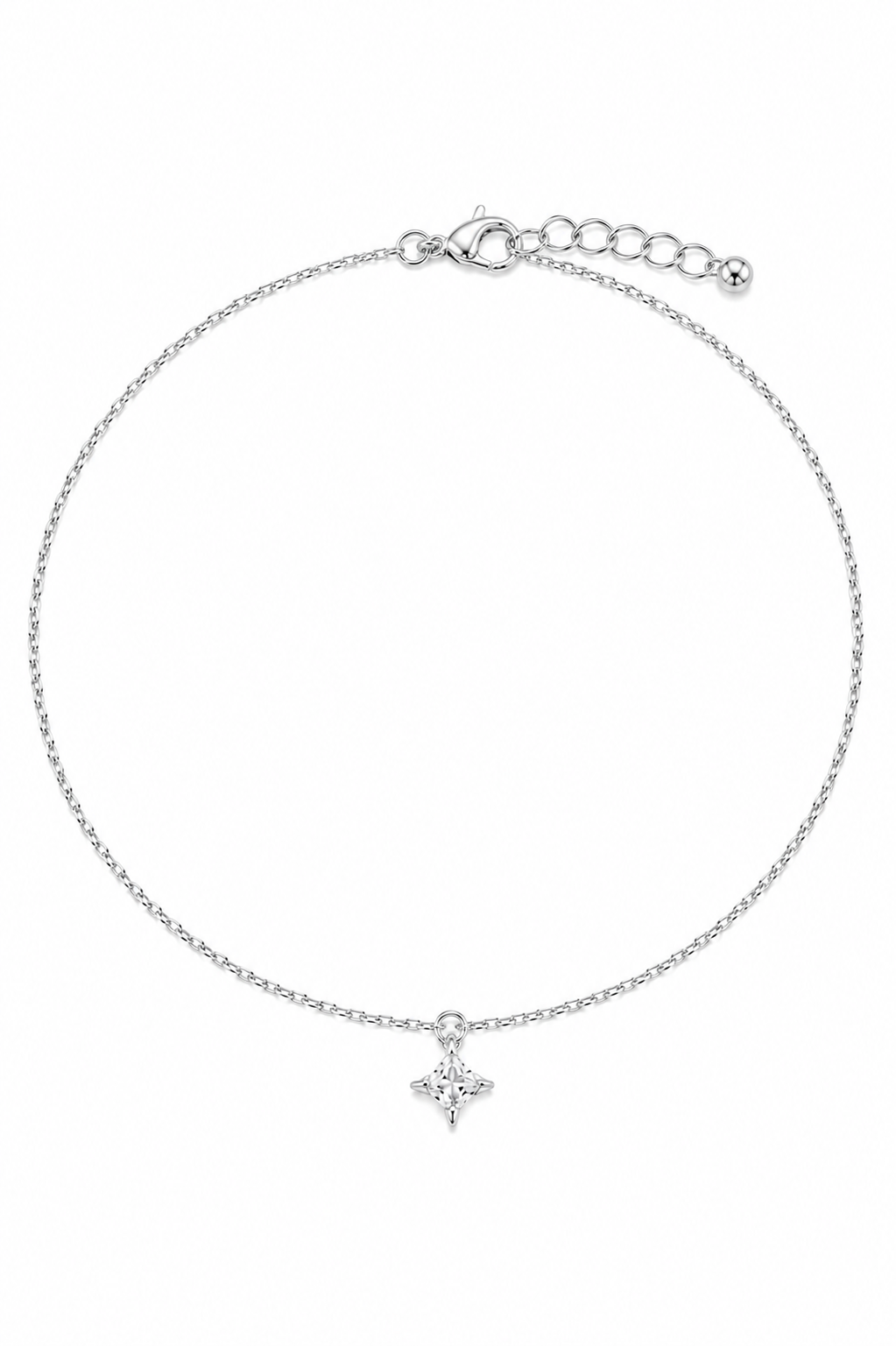 Tornozeleira Elo Cartier com Estrela Cadente Ródio Branco