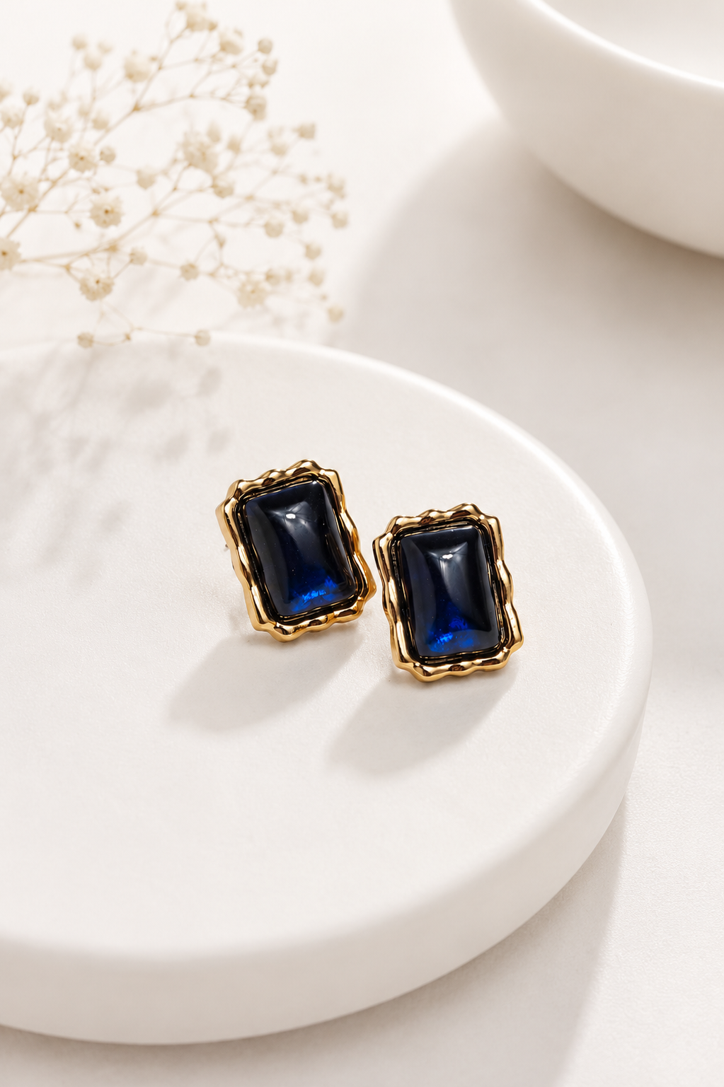 Brinco Rubra Safira Azul Ouro 18k