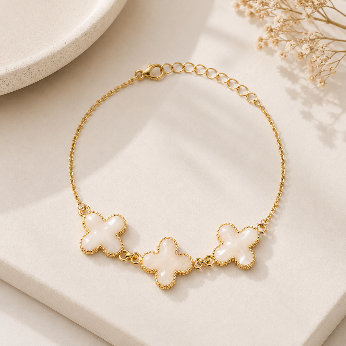 Pulseira Trevo Perolado Ouro 18k