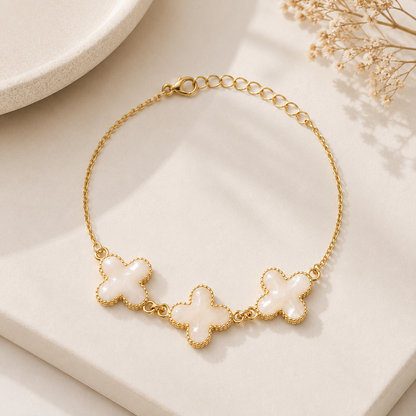 Pulseira Trevo Perolado Ouro 18k