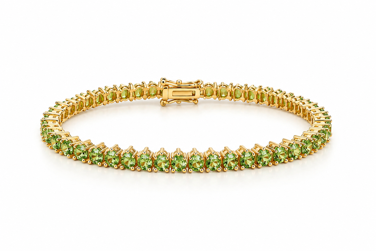 Pulseira Riviera Três Pontas Peridoto Ouro 18k