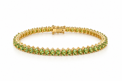Pulseira Riviera Três Pontas Peridoto Ouro 18k