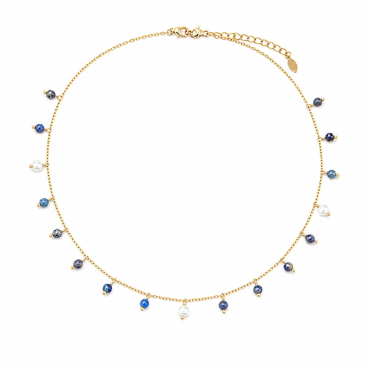 Choker Rondell com Pedra Natural Lapis Lazuli e Pérola Ouro 18k