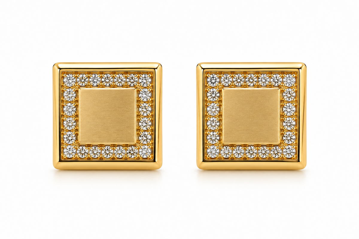 Brinco Ébano Quadrado Cravejado Ouro 18k