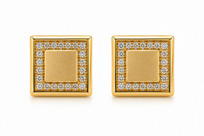 Brinco Ébano Quadrado Cravejado Ouro 18k