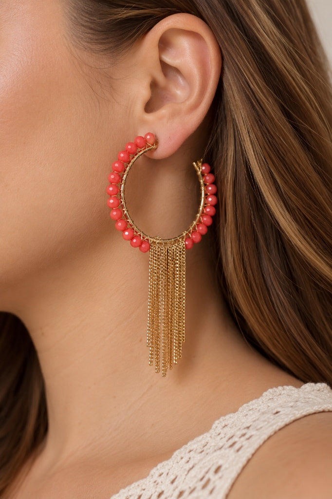 Scarlat SKU 15251 foto 3 | Brinco Argola com Franja Pedra Natural Ouro 18k