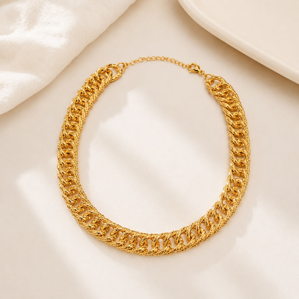 Choker Elo Duplo Trabalhadp Ouro 18k