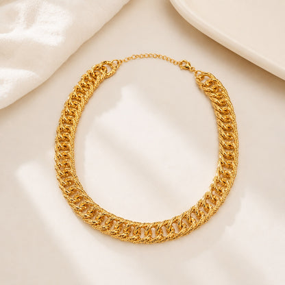 Choker Elo Duplo Trabalhadp Ouro 18k