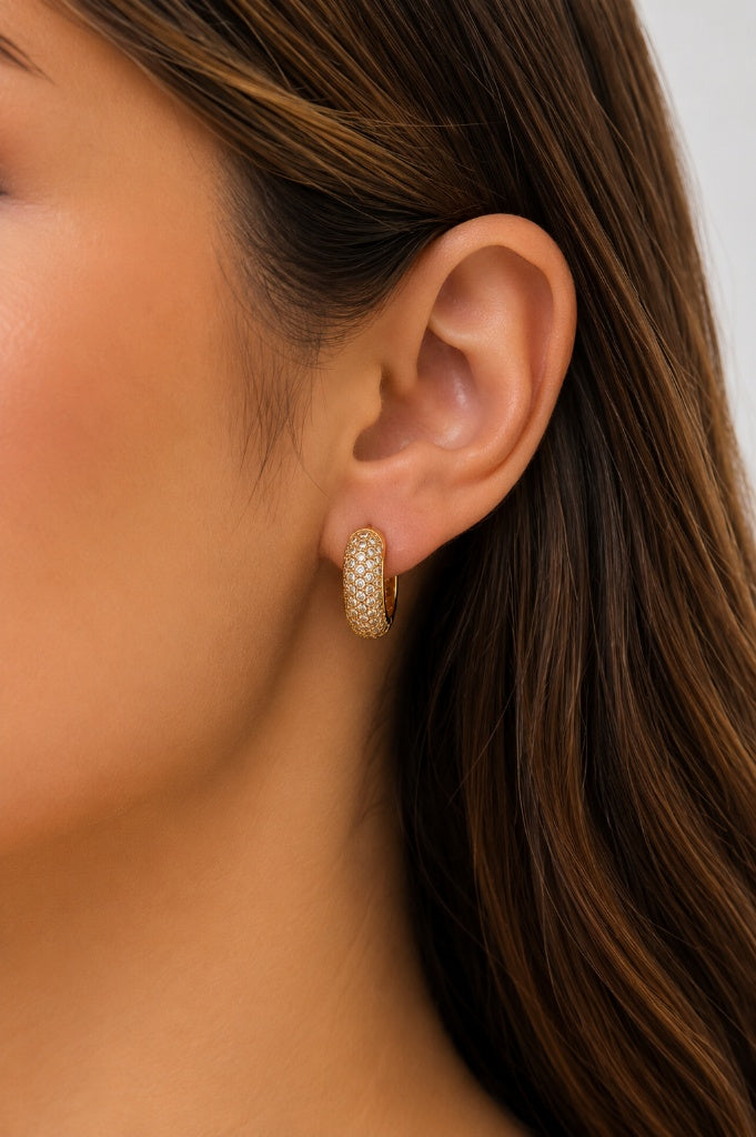 Brinco Argola Cravejada Fancy 5 Fileiras Zircônia M Ouro 18k