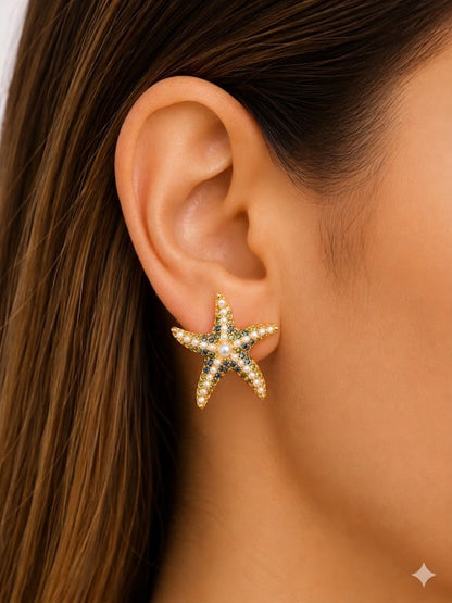 Brinco Ocean Queen Safira Azul Ouro 18k