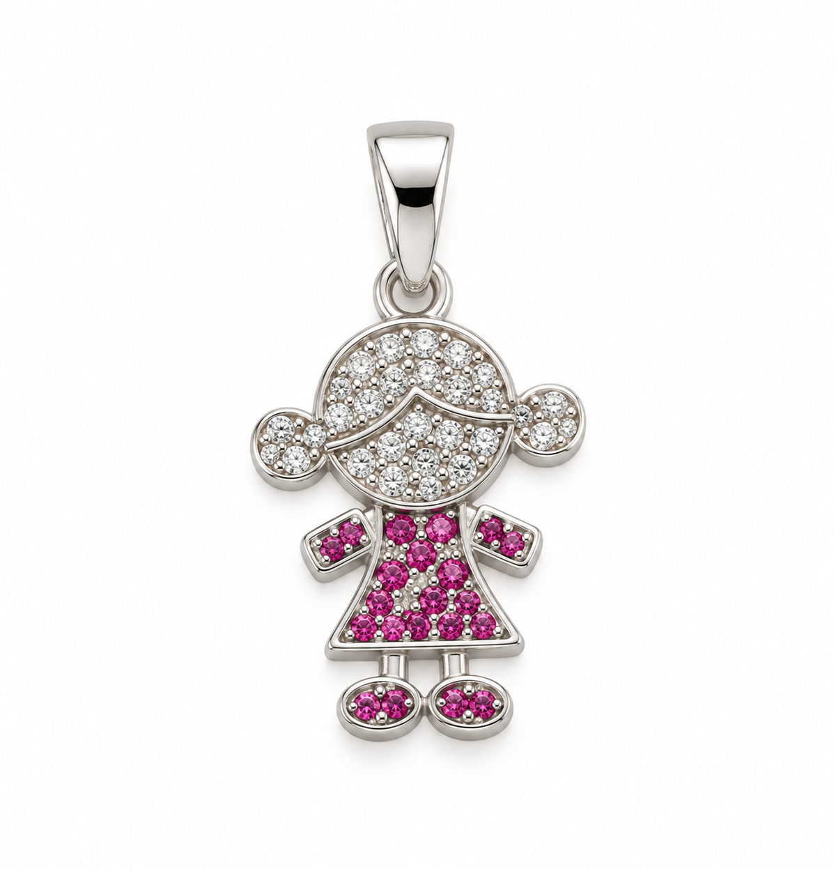 Pingente Menina Rosa Ródio Branco