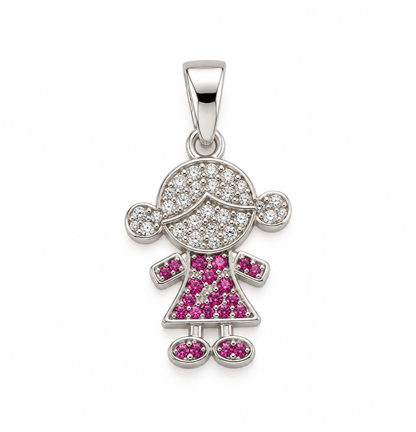 Pingente Menina Rosa Ródio Branco