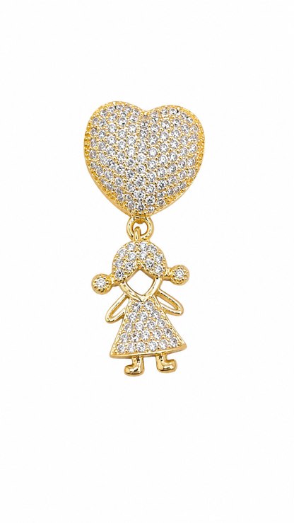 Pingente Coração com Menina Ouro 18k