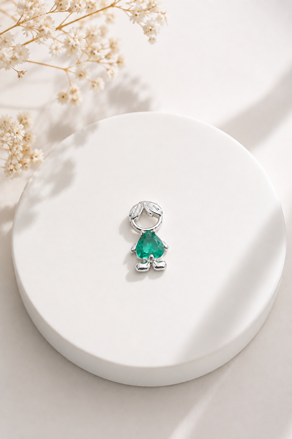 Pingente Filho Barriguinha Turquesa Ródio Branco