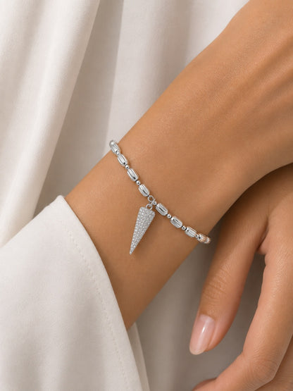 Pulseira "Quadradinha" com Coração Zircônia Ródio Branco