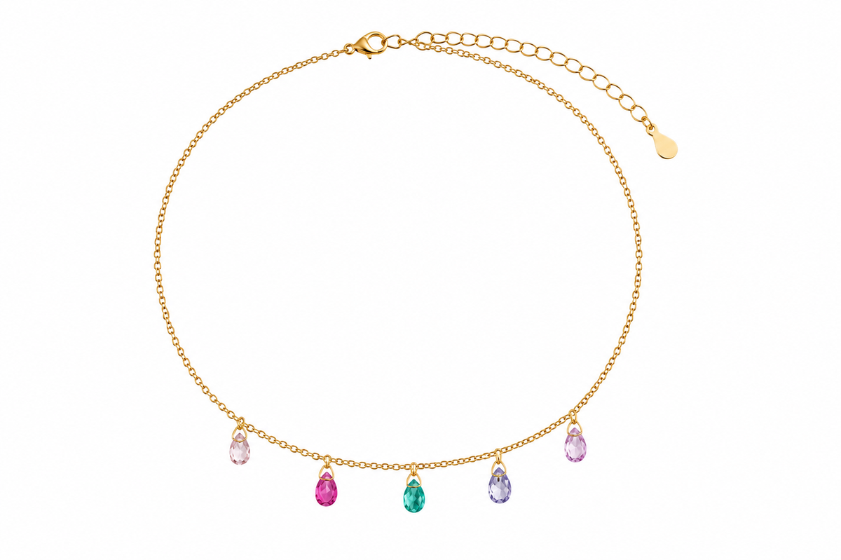 Tornozeleira Cartier com Zircônia Colorida Ouro 18k