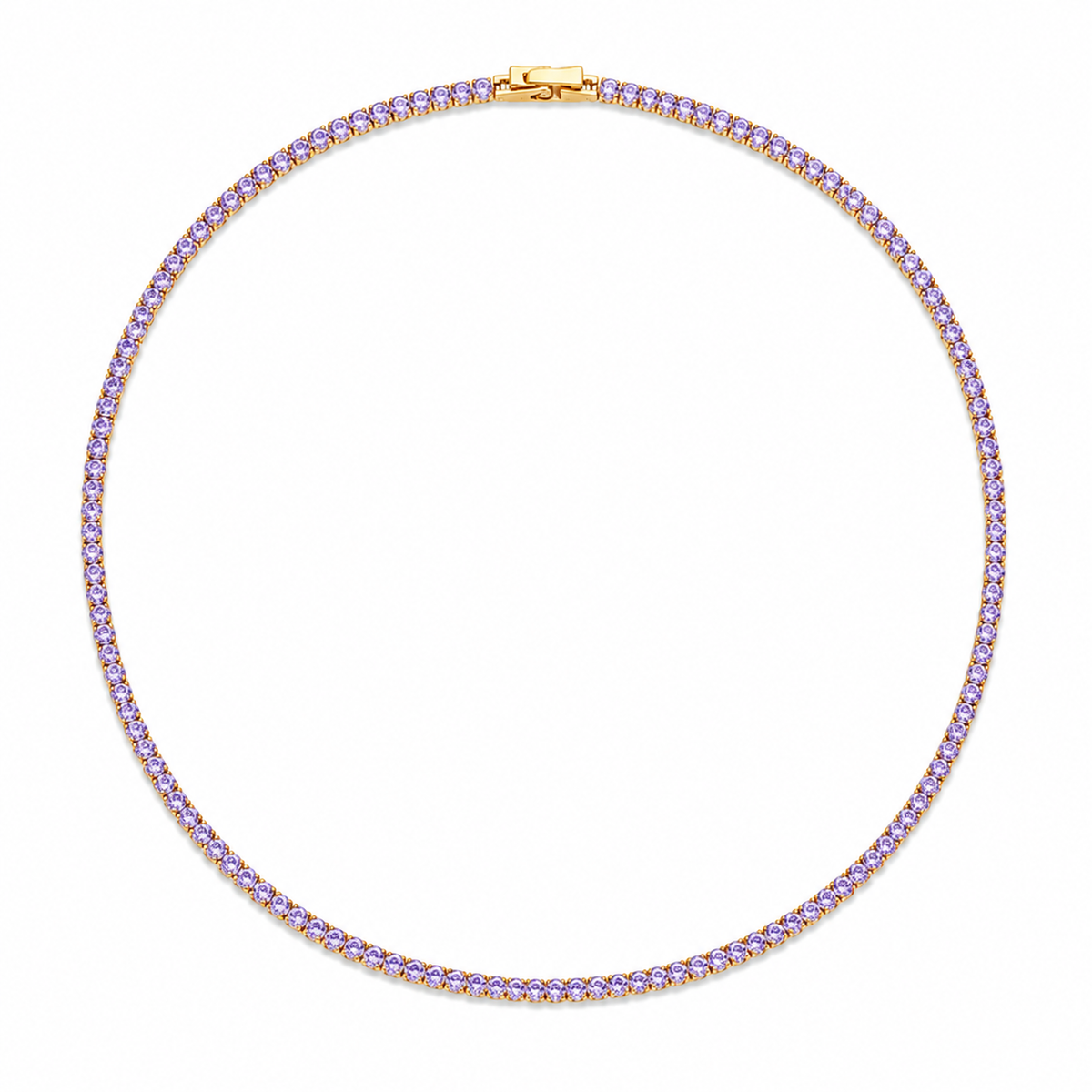 Colar Riviera Quartzo Lilas 2mm Ouro 18k