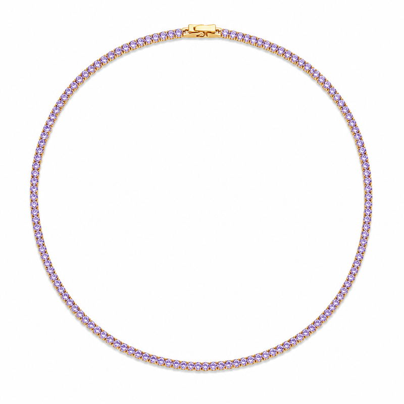Colar Riviera Quartzo Lilas 2mm Ouro 18k
