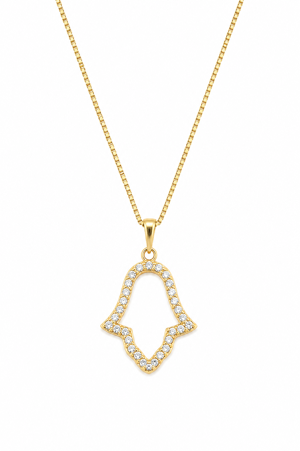 Colar Mão de Fátima Vazada com Zircônias Ouro 18k