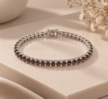 Pulseira Riviera Três Pontas Chocolate Ródio Branco